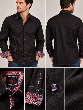 Absolute Rebellion Men’s XXL Black Paisley Short Sleeve ShirtAbsolute Rebellion